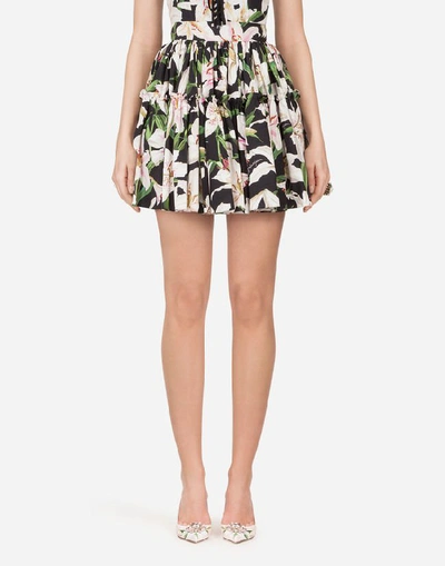 Shop Dolce & Gabbana Short Lily-print Poplin Skirt In Floral Print