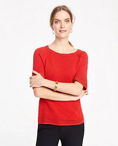 Shop Ann Taylor Pointelle Stitch Short Sleeve Sweater Tee In Blazing Red