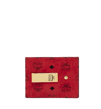 Mcm Money Clip Card Case In Visetos Original In Red Ruby Red
