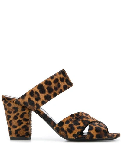 Shop Saint Laurent Leopard Print Heeled Sandals In Multi
