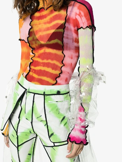 Shop Asai Tie-dye Panelled Mesh Top In Multicoloured