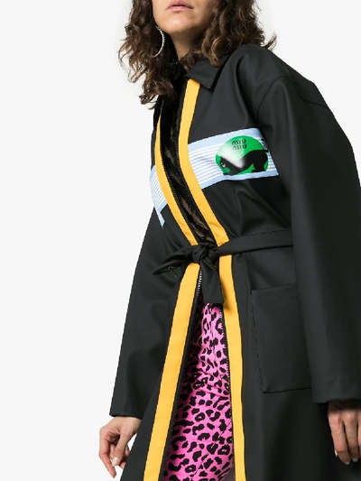 Shop Miu Miu Long Zipped Trench Coat In Black