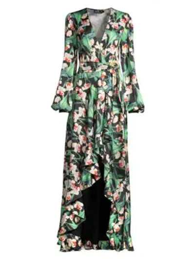 Shop Patbo Floral High-low Wrap Dress In Black