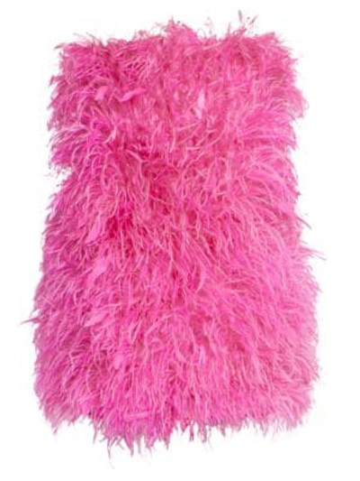 Shop Attico Ostrich Feather Mini Dress In Pink