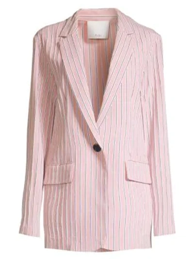 Shop Tibi Stripe Twilll One-button Blazer In Dusty Pink Multi