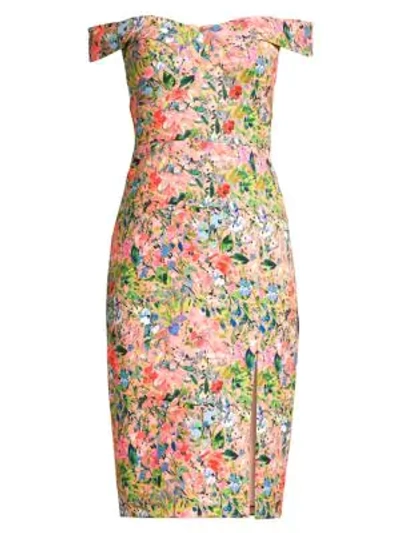 Shop Aidan Mattox Floral Crepe Cocktail Dress In Coral Multi