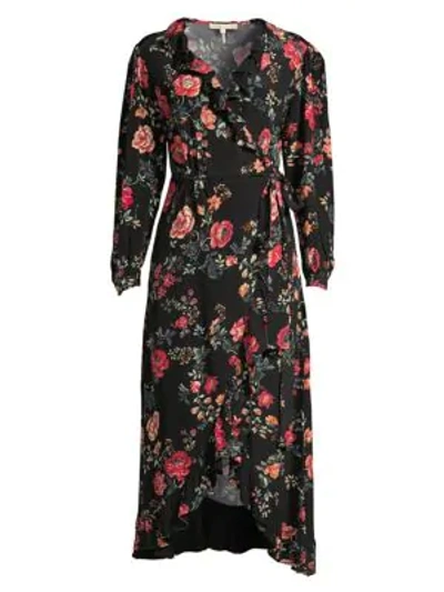 Shop Maje Rose Print Midi Wrap Dress In Printed