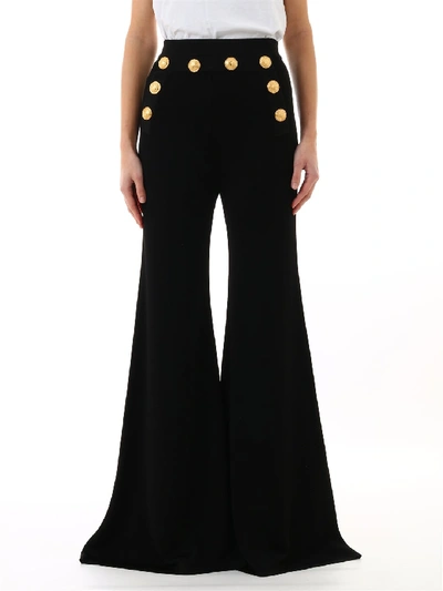 Shop Balmain Embellished Flare Pants In Black