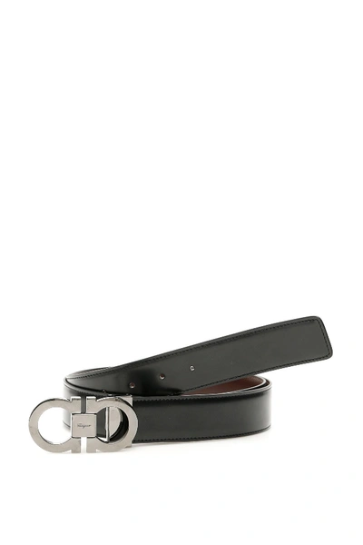 Shop Ferragamo Salvatore  Double Gancio Reversible Belt In Black