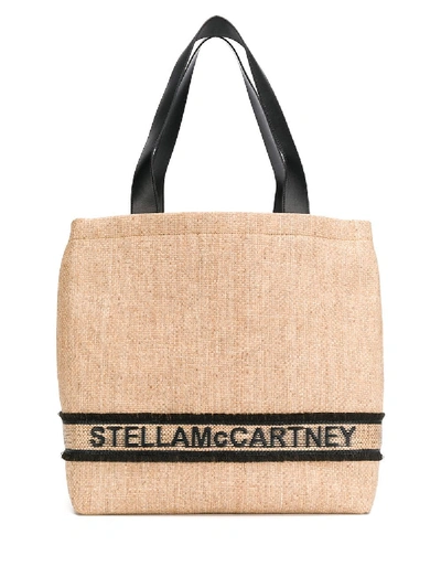 Shop Stella Mccartney Woven Logo Shopper Bag In Natural/black