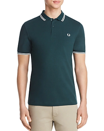 Shop Fred Perry Twin Tipped Slim Fit Polo In Dark Pine