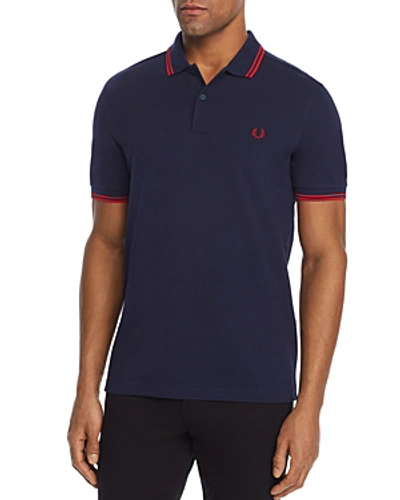 Shop Fred Perry Twin Tipped Slim Fit Polo In Carbon Blue / Winter Red