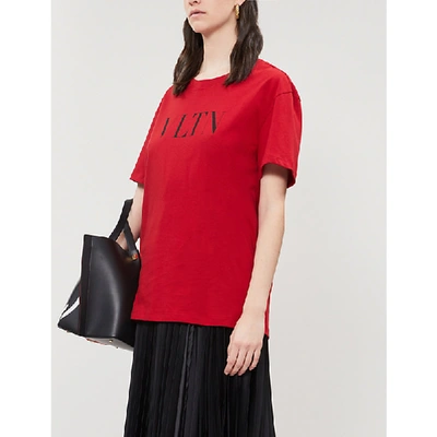 Shop Valentino Logo-print Cotton-jersey T-shirt In Red Black