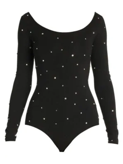 Shop Miu Miu Stretch Jersey Crystal Bodysuit In Black
