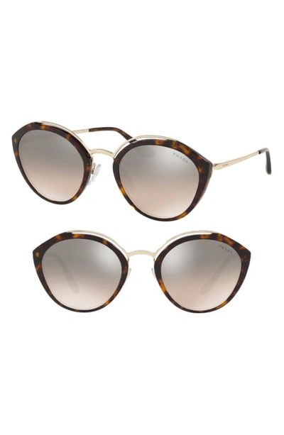 Shop Prada 53mm Round Sunglasses In Havana Gradient Mirror