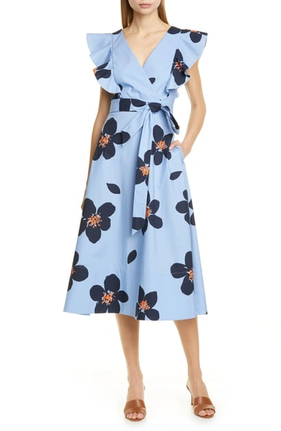 Kate Spade Grand Floral Midi Wrap Dress in Blue