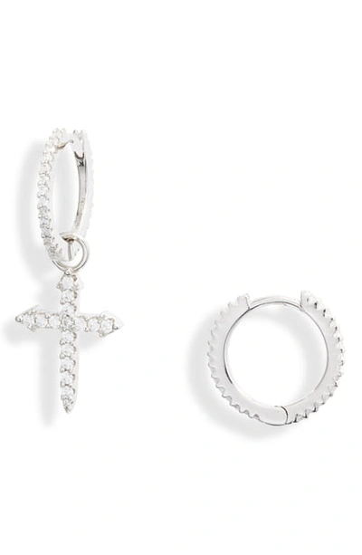 Apm Monaco Cross Mismatched Huggie Hoop Earrings In Silver ModeSens