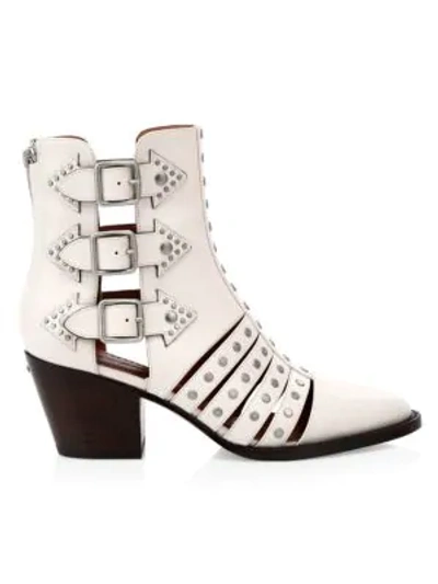 Shop Coach Phoebe Studded Leather Cutout Booties In Chalk