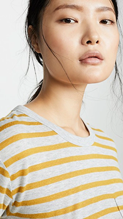 Shop Alexander Wang T Striped Slub Short Sleeve Tee In Heather Grey/chartreuse