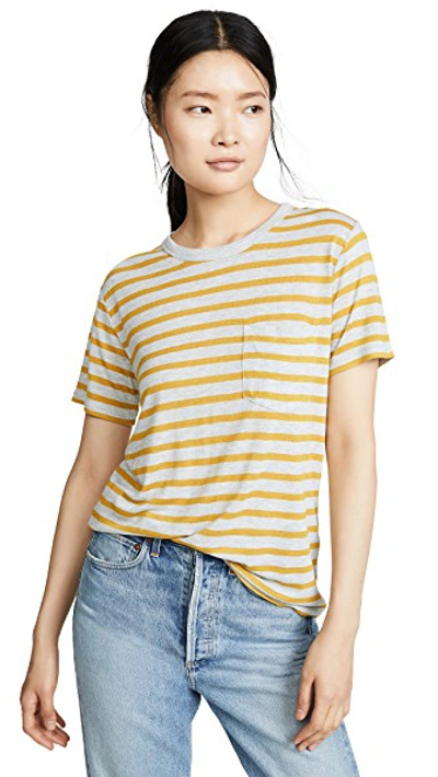 Shop Alexander Wang T Striped Slub Short Sleeve Tee In Heather Grey/chartreuse