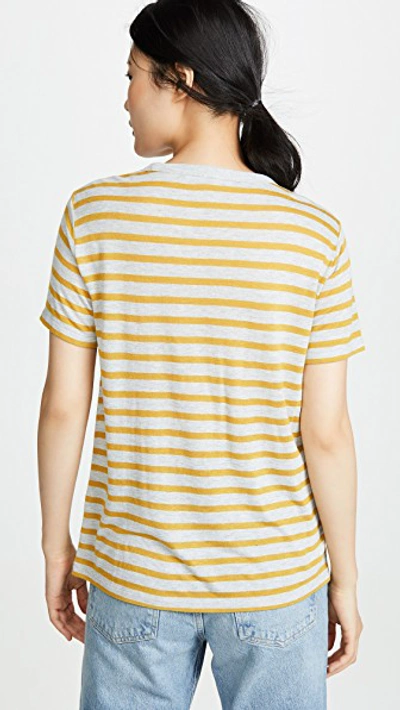 Shop Alexander Wang T Striped Slub Short Sleeve Tee In Heather Grey/chartreuse