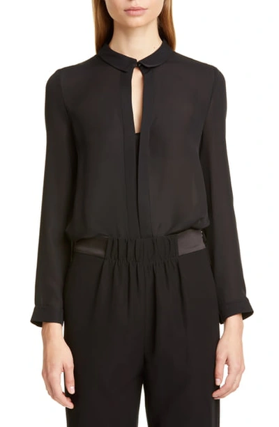 Shop Emporio Armani Double Silk Georgette Blouse In Black