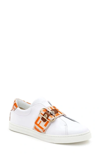 Shop Fendi Pearland Logo Slip-on Sneaker In White/ Orange