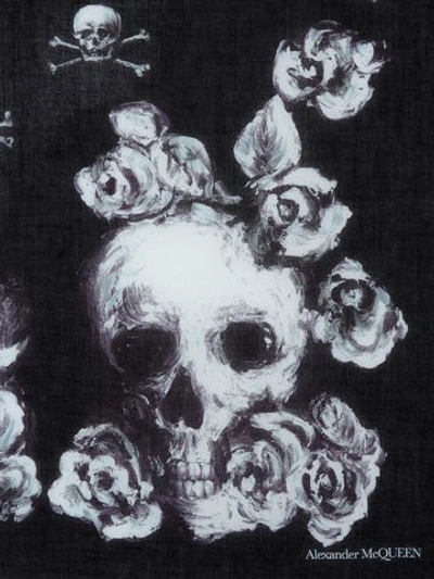 Shop Alexander Mcqueen Skull Rose Scarf In Black/ivory