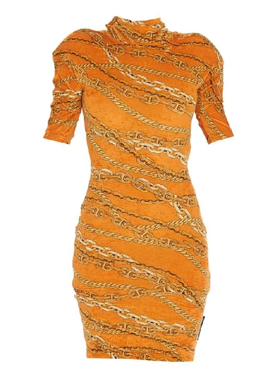 Shop Balenciaga Printed Turtleneck Mini Dress In Orange