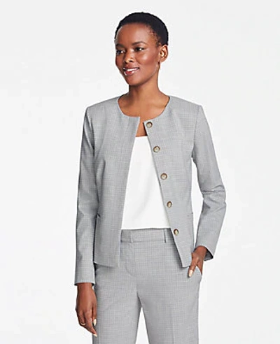 Shop Ann Taylor The Tall Crewneck Jacket In Graph Check In Grey Multi