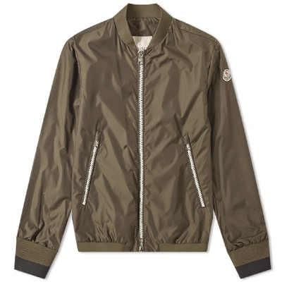 Shop Moncler Normandin Contrast Logo Zip Bomber Jacket In Green