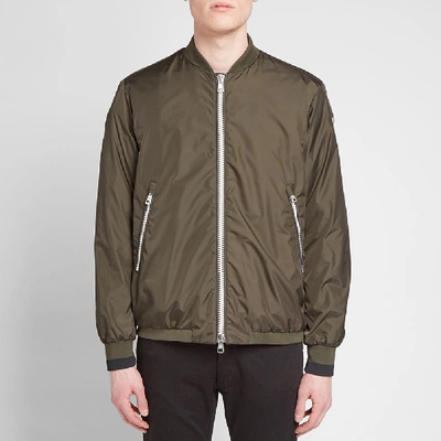 Shop Moncler Normandin Contrast Logo Zip Bomber Jacket In Green