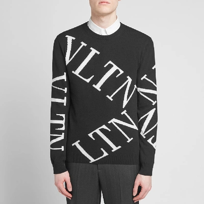 Shop Valentino Large Vltn Grid Intarsia Knit In Black