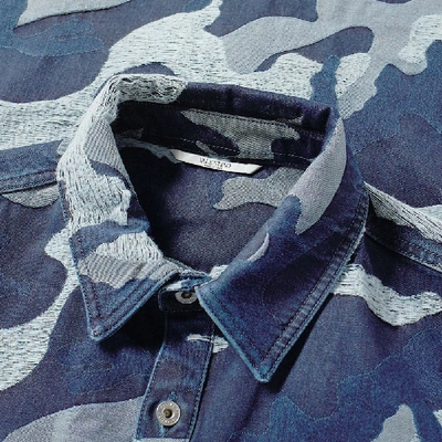 Shop Valentino Camo Jaquard Denim Overshirt In Blue