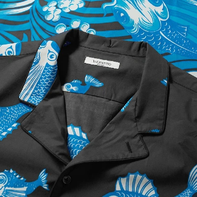 Shop Valentino Fishrain Print Vacation Shirt In Blue