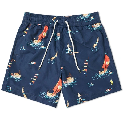 Shop Polo Ralph Lauren Nautical Printed Traveller Swim Short In Blue