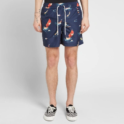 Shop Polo Ralph Lauren Nautical Printed Traveller Swim Short In Blue