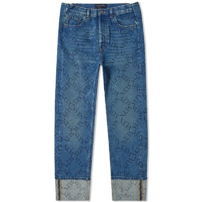 Shop Valentino Grid Print Jean In Blue