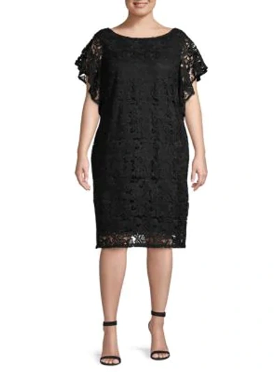 Shop Marina Plus Flutter-sleeve Lace Dress In Black