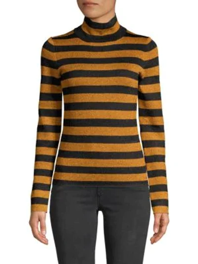 Shop Alice And Olivia Roberta Metallic Stripe Turtleneck Top In Multi