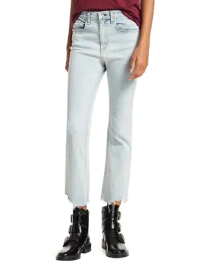 Shop Rag & Bone Hana Chewed Cropped Wide-leg Jeans In Clean Lynn