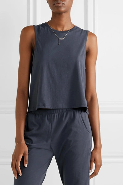 Shop Eberjey Romy Clique Cropped Pima Cotton-jersey Pajama Top In Navy