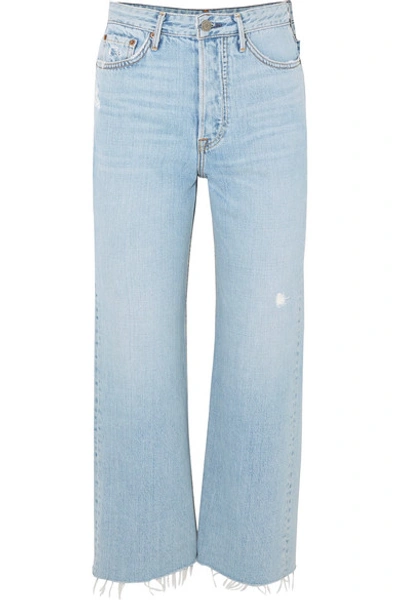 Shop Grlfrnd Bobbi Cropped Distressed High-rise Bootcut Jeans In Light Denim