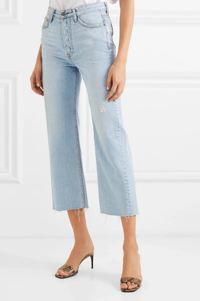 Shop Grlfrnd Bobbi Cropped Distressed High-rise Bootcut Jeans In Light Denim