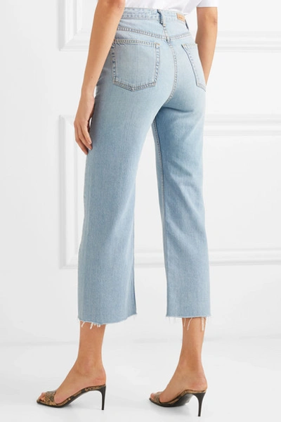 Shop Grlfrnd Bobbi Cropped Distressed High-rise Bootcut Jeans In Light Denim