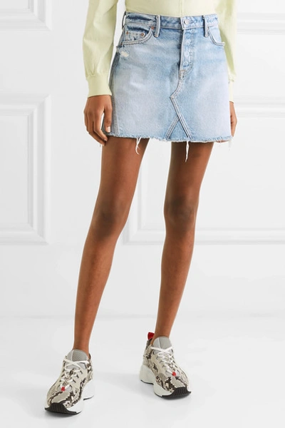 Shop Grlfrnd Eva Distressed Denim Mini Skirt In Light Denim