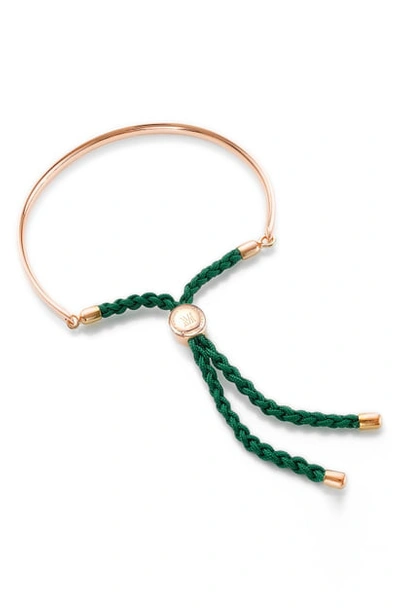 Shop Monica Vinader Engravable Fiji Friendship Bracelet In Green/ Rose Gold