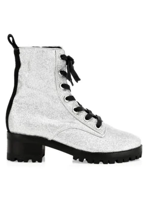 silver glitter combat boots