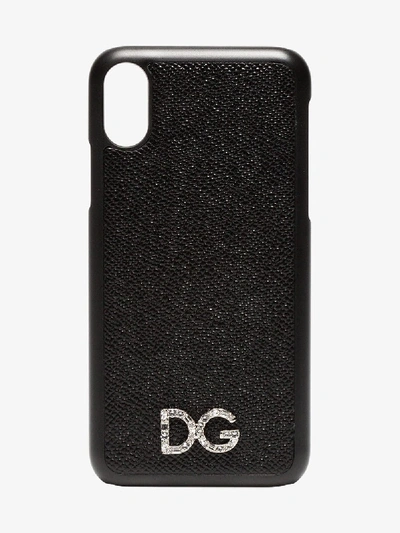 Shop Dolce & Gabbana Black Textured Leather Iphone X Case