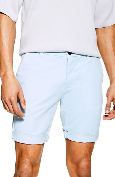 Shop Topman Stretch Skinny Chino Shorts In Light Blue
